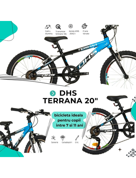 Bicicleta Copii Dhs Terrana 2023 - 20 Inch, Negru/Albastru