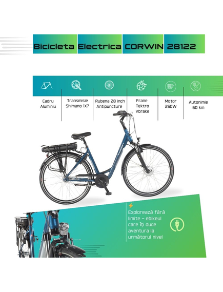 Bicicleta Electrica Corwin 28122 - 28 Inch, 530mm, Albastru