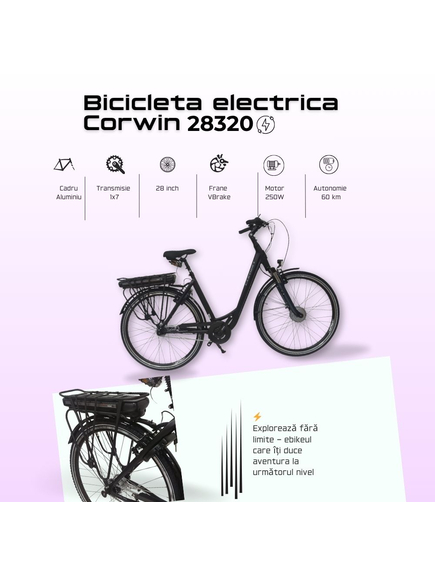 Bicicleta Electrica Corwin 28320 - 28 Inch, L, Negru