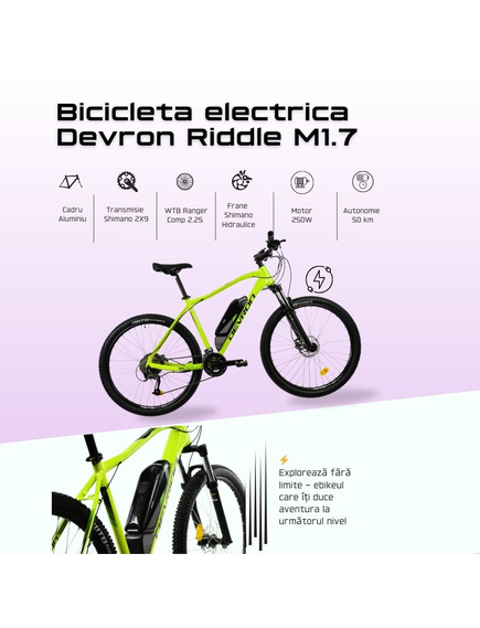 Bicicleta Electrica Devron Riddle M1.7 - 27.5 Inch, 490 mm, Neon