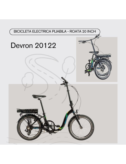 Bicicleta Electrica Pliabila Devron 20122 - 20 Inch, S, Negru