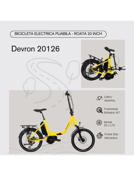 Bicicleta Electrica Pliabila Devron 20126 - 20 Inch, M, Galben