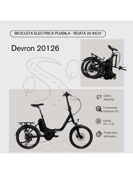Bicicleta Electrica Pliabila Devron 20126 - 20 Inch, M, Negru
