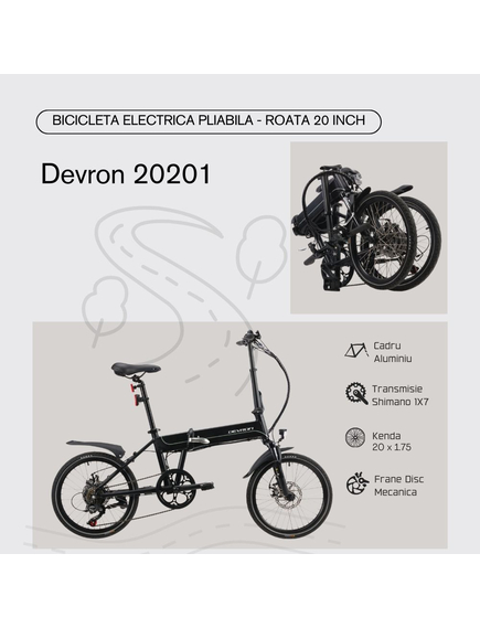 Bicicleta Electrica Pliabila Devron 20201 - 20 inch, S, Negru