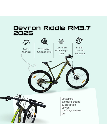Bicicleta Mtb Devron Riddle RM3.7 - 27.5 Inch, S, Verde Bicicleta Mtb Devron Riddle RM3.7 - 27.5 Inch, S, Verde