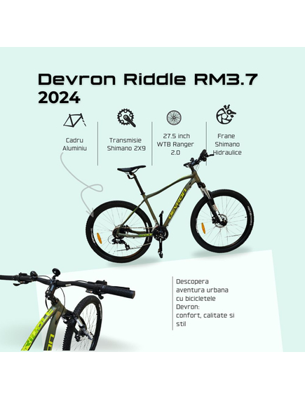 Bicicleta Mtb Devron Riddle RM3.7 2024 - 27.5 Inch, L, Verde Bicicleta Mtb Devron Riddle RM3.7 2024 - 27.5 Inch, L, Verde