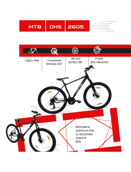 Bicicleta Mtb Dhs 2605 - 26 inch, M, Negru/Violet