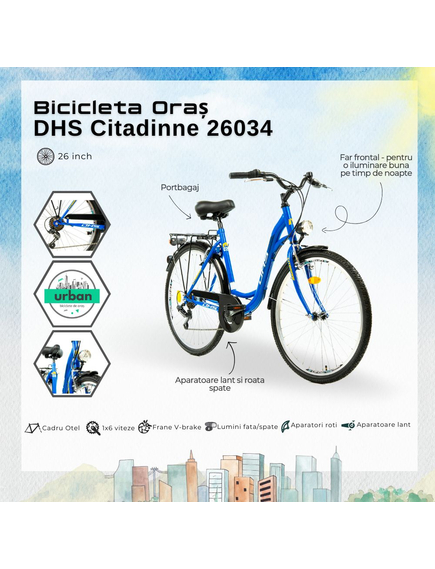 Bicicleta Oras DHS Citadinne 26034 - 26 inch, L, Albastru