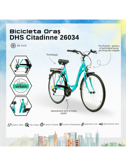 Bicicleta Oras DHS Citadinne 26034 - 26 inch, L, Turcoaz