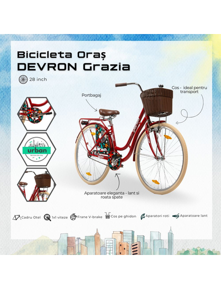 Bicicleta Oras Devron Grazia 1S - 28 Inch, M, Rosu