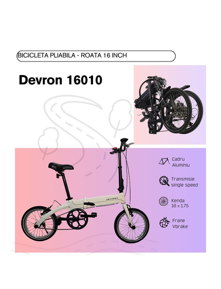 Bicicleta Pliabila Devron 16010 - 16 inch, Alb