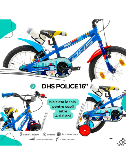 Bicicleta Copii DHS Police - 16 Inch, Albastru