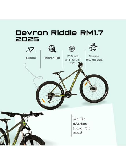 Bicicleta Mtb Devron Riddle RM1.7 2025 - 27.5 inch, S, Verde Bicicleta Mtb Devron Riddle RM1.7 2025 - 27.5 inch, S, Verde