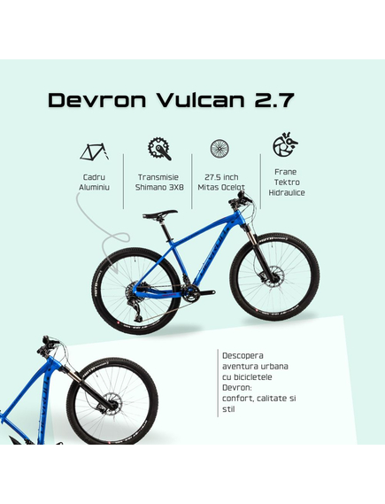 Bicicleta Mtb Devron Vulcan 2.7 - 27.5 Inch, S, Albastru