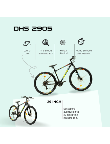 Bicicleta Mtb Dhs 2905 - 29 inch, M, Negru-Gri Bicicleta Mtb Dhs 2905 - 29 inch, M, Negru-Gri