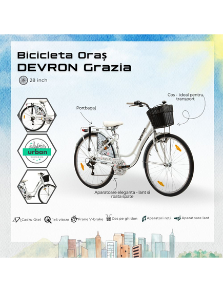 Bicicleta Oras Devron Grazia 6S - 28 Inch, L, Alb Bicicleta Oras Devron Grazia 6S - 28 Inch, L, Alb