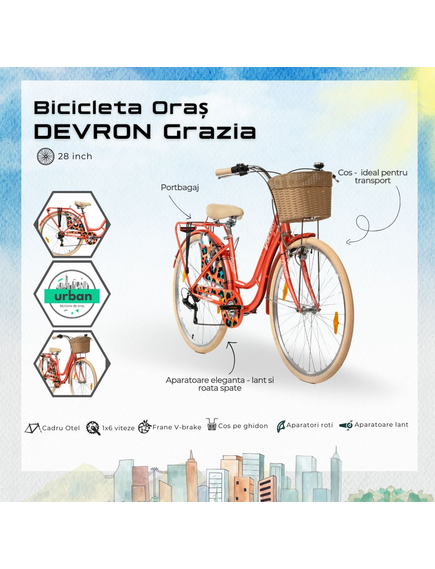 Bicicleta Oras Devron Grazia 6S - 28 Inch, M, Portocaliu