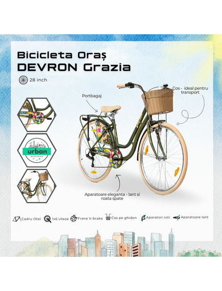Bicicleta Oras Devron Grazia 6S - 28 Inch, M, Verde