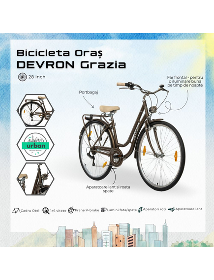Bicicleta Oras Devron Grazia 6s Retro - 28 Inch, L, Maro Bicicleta Oras Devron Grazia 6s Retro - 28 Inch, L, Maro