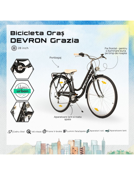 Bicicleta Oras Devron Grazia 6s Retro - 28 Inch, L, Negru