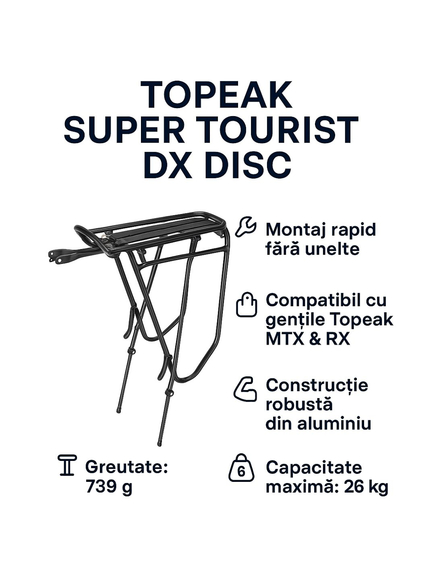 Portbagaj bicicleta Topeak Super Tourist DX (Disc) - 26-29 inch, Aluminiu