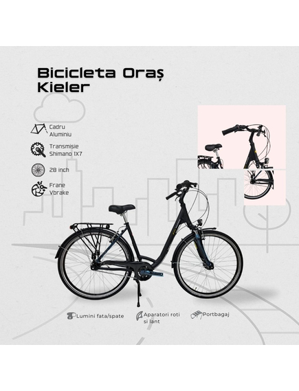 Bicicleta Oras Kieler - 28 Inch, M, Gri Inchis Bicicleta Oras Kieler - 28 Inch, M, Gri Inchis