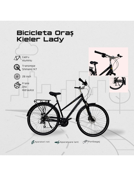 Bicicleta Oras Kieler Lady - 28 Inch, L, Negru Bicicleta Oras Kieler Lady - 28 Inch, L, Negru