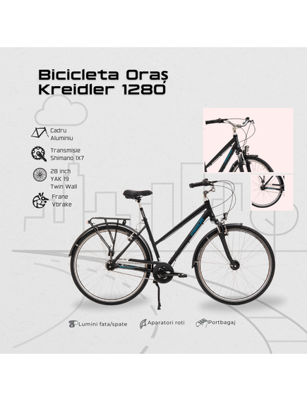 Bicicleta Oras Kreidler 1280 - 28 inch, M, Negru Bicicleta Oras Kreidler 1280 - 28 inch, M, Negru