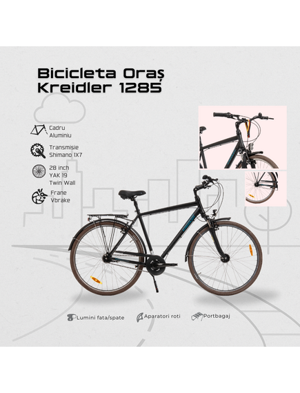 Bicicleta Oras Kreidler 1285 - 28 inch, L, Negru Bicicleta Oras Kreidler 1285 - 28 inch, L, Negru