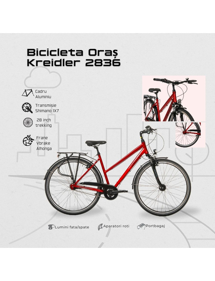 Bicicleta Oras Kreidler 2836 - 28 inch, S, Rosu Bicicleta Oras Kreidler 2836 - 28 inch, S, Rosu