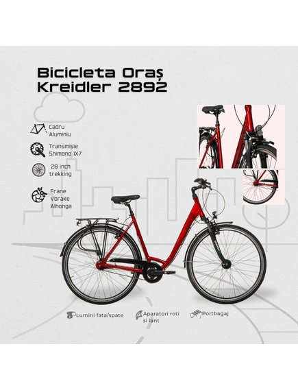 Bicicleta Oras Kreidler 2892 - 28 inch, S, Rosu Bicicleta Oras Kreidler 2892 - 28 inch, S, Rosu