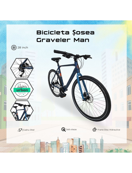 Bicicleta Sosea Graveler Man, 28 inch, L, Albastru Mat