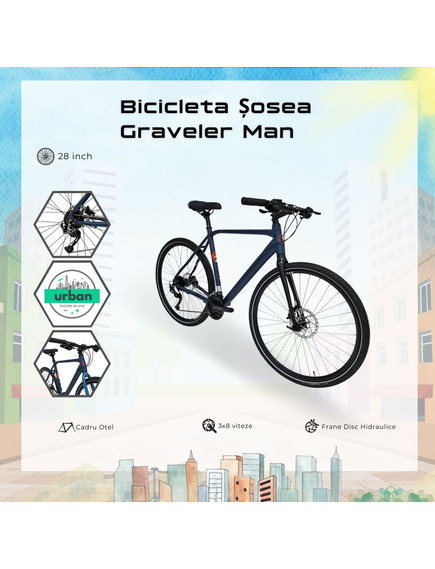 Bicicleta Sosea Graveler Man, 28 inch, L, Albastru Negru