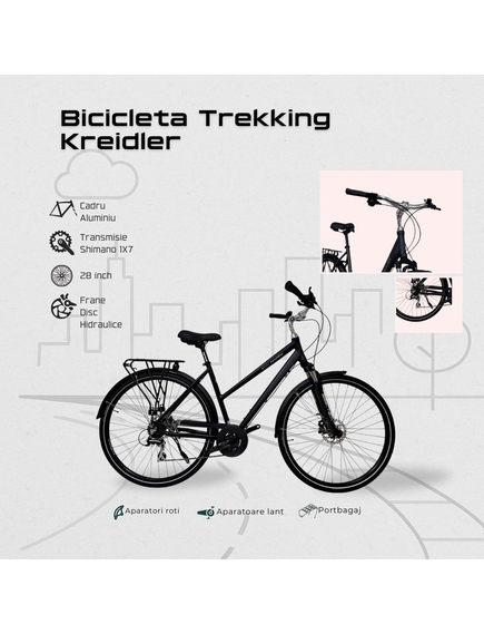 Bicicleta Trekking Kreidler - 28 Inch, M, Negru