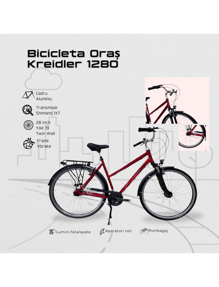 Bicicleta Oras Kreidler 1280 - 28 inch, M, Rosu Bicicleta Oras Kreidler 1280 - 28 inch, M, Rosu