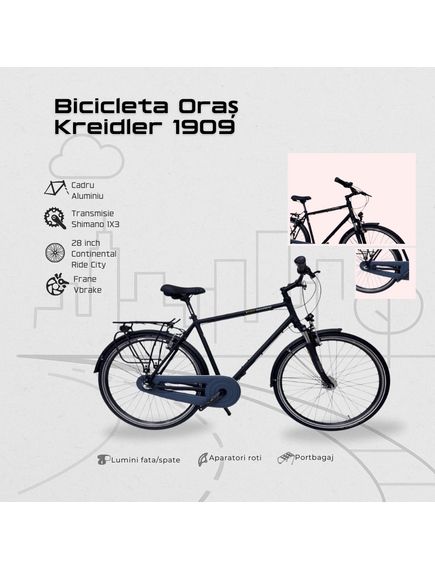 Bicicleta Oras Kreidler 1909 - 28 inch, L, Negru Bicicleta Oras Kreidler 1909 - 28 inch, L, Negru