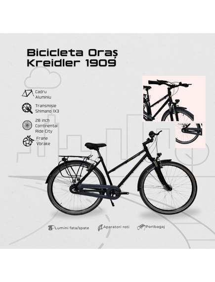 Bicicleta Oras Kreidler 1910 - 28 inch, L, Negru Bicicleta Oras Kreidler 1910 - 28 inch, L, Negru