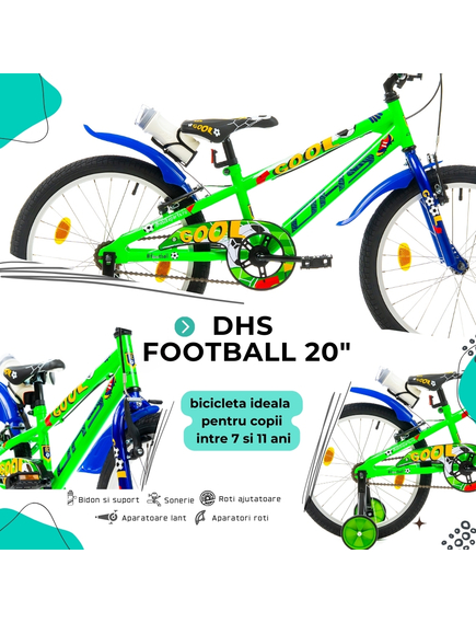 Bicicleta Copii DHS Football - 20 Inch, Verde
