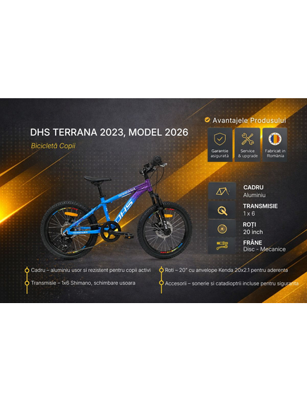 Bicicleta Copii Dhs Terrana 2023, model 2026 - 20 Inch, Albastru-Violet