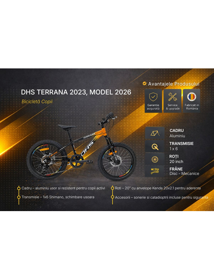 Bicicleta Copii Dhs Terrana 2023, model 2026 - 20 Inch, Portocaliu-Negru