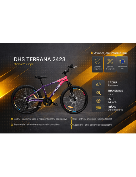 Bicicleta Copii Dhs Terrana 2423, model 2026 - 24 Inch, Roz-Violet