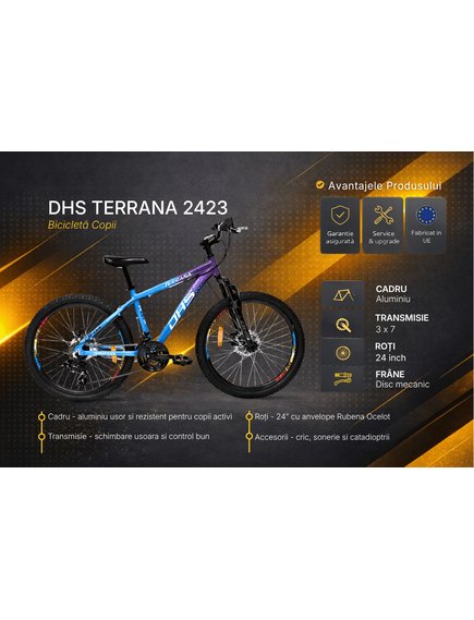 Bicicleta Copii Dhs Terrana 2423, model 2026 - 24 Inch, Violet-Albastru