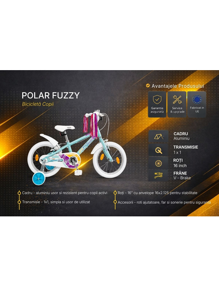 Bicicleta Copii Polar Cosmo - 16 Inch, Turcoaz