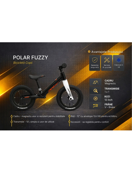 Bicicleta Copii Polar FUZZY- 12 Inch, Negru