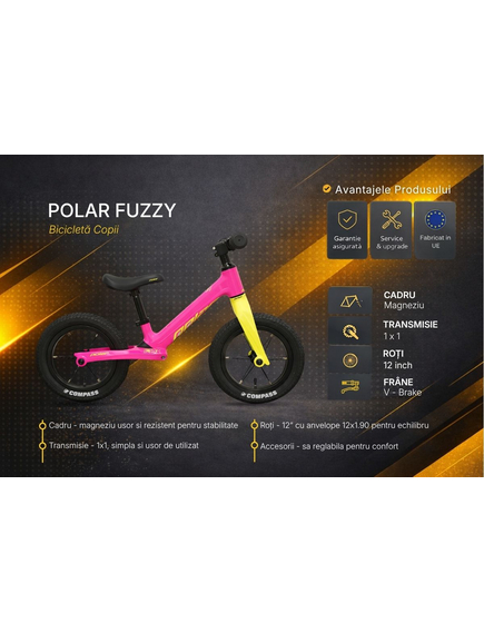 Bicicleta Copii Polar FUZZY- 12 Inch, Roz