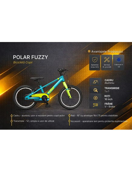 Bicicleta Copii Polar Fuzzy - 16 Inch, Albastru