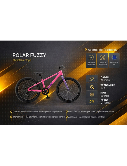 Bicicleta Copii Polar Fuzzy - 20 Inch, Roz
