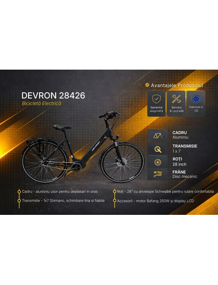 Bicicleta Electrica Devron 28426 - 28 Inch, M, Negru