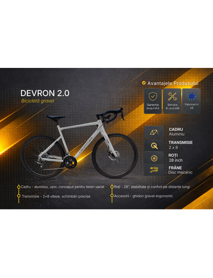Bicicleta Gravel Devron 2.0 - 28 inch, M, Gri