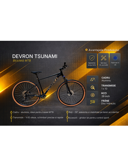 Bicicleta MTB Devron Tsunami - 29 inch, L, Negru